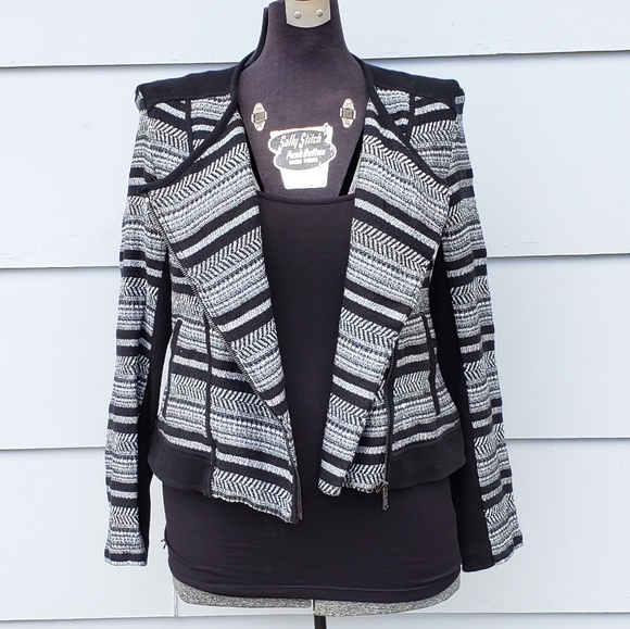 Lou & Grey Asymmetrical Zip Knit Moto Jacket - M - Picture 3 of 8